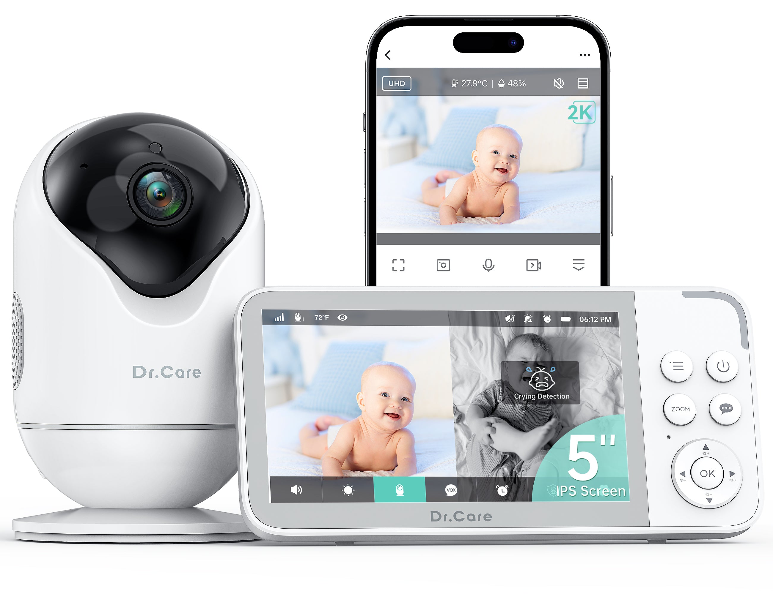 VistaView Smart WiFi Baby Monitor, 5” 1080P Split Screen 2K