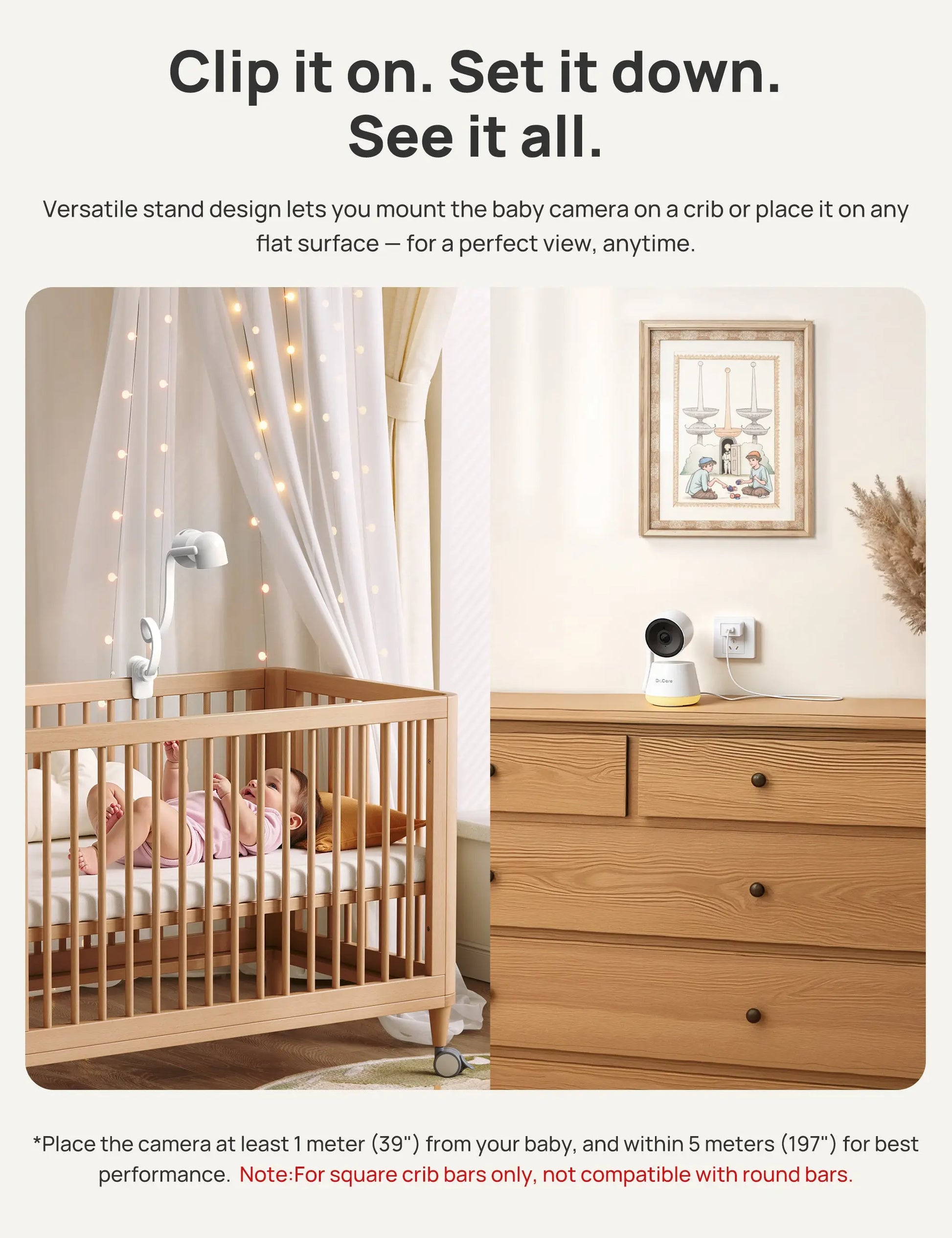LumiView Plus Smart Baby Monitor - Crib Set - SBM006 + Clamp Mount Dr.Care