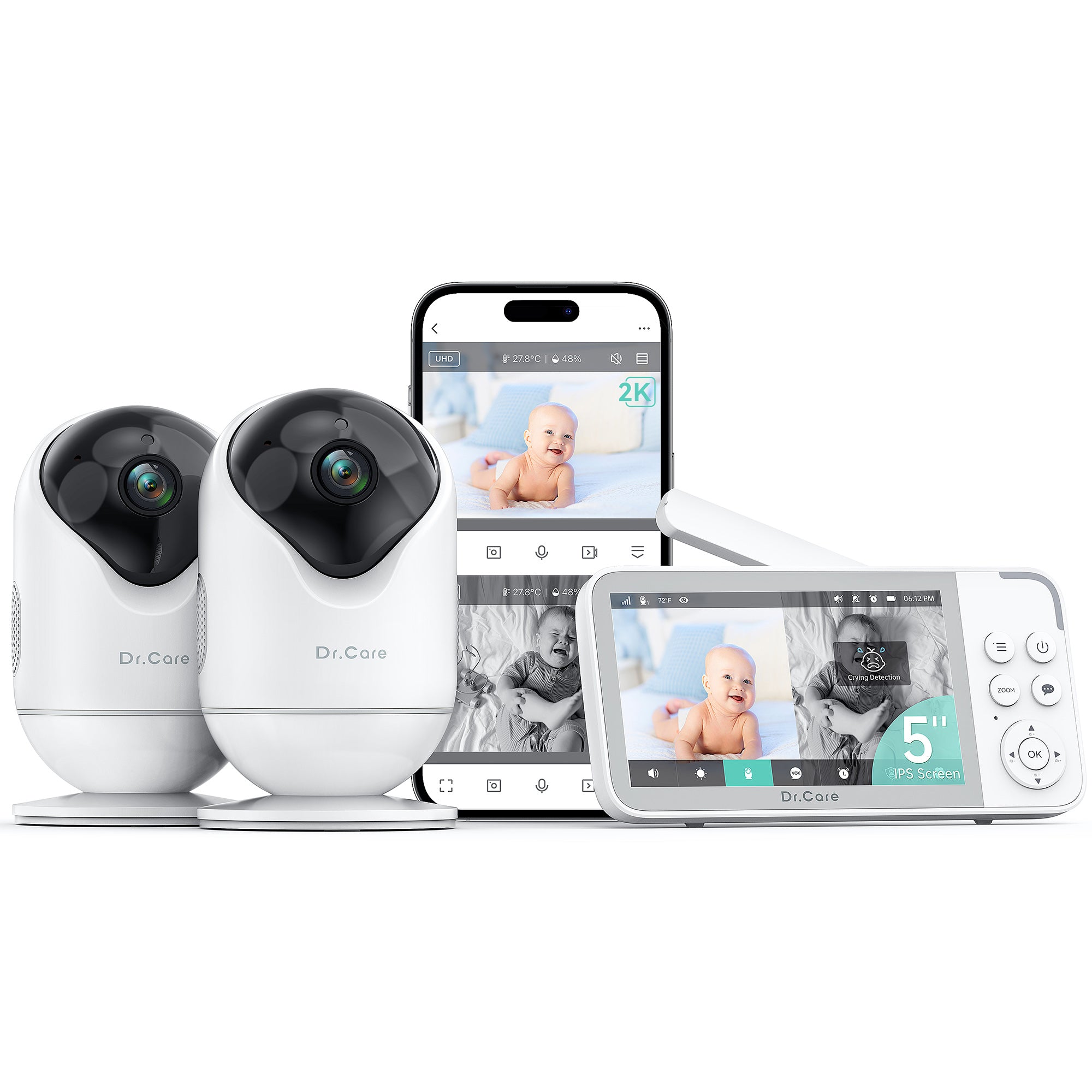 Dr.Care VistaView Smart WiFi Baby Monitor, 5” 1080P Split Screen & 2K Camera-DC-SBM001