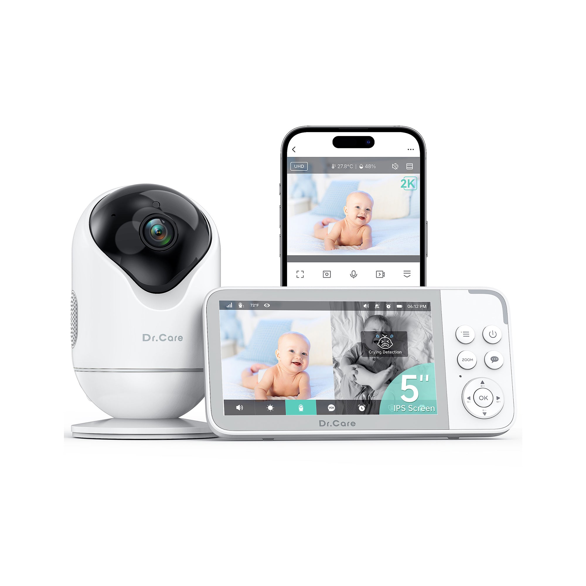 Dr.Care VistaView Smart WiFi Baby Monitor, 5” 1080P Split Screen & 2K Camera-DC-SBM001