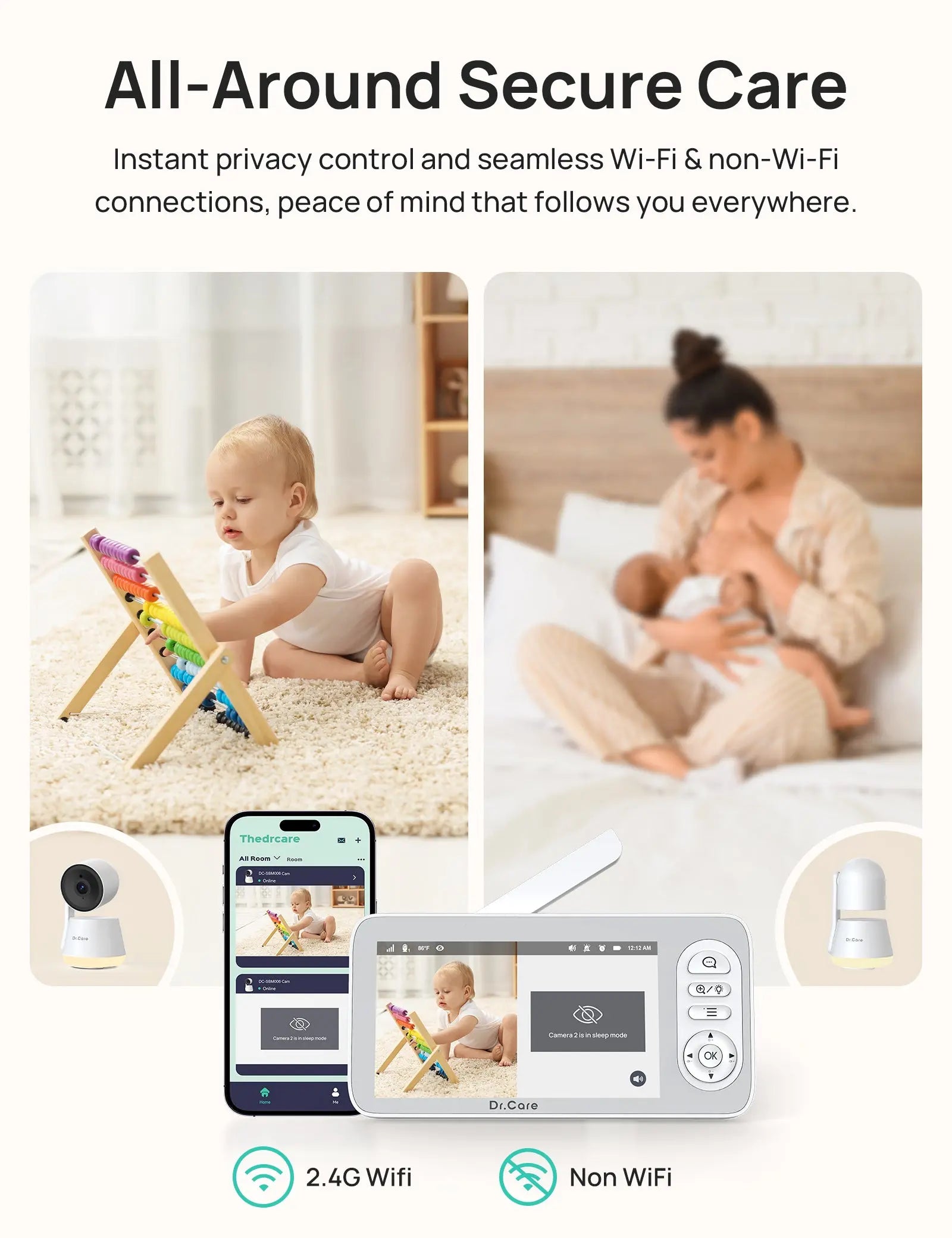 LumiView Plus Smart Baby Monitor - Crib Set - SBM006 + Clamp Mount Dr.Care