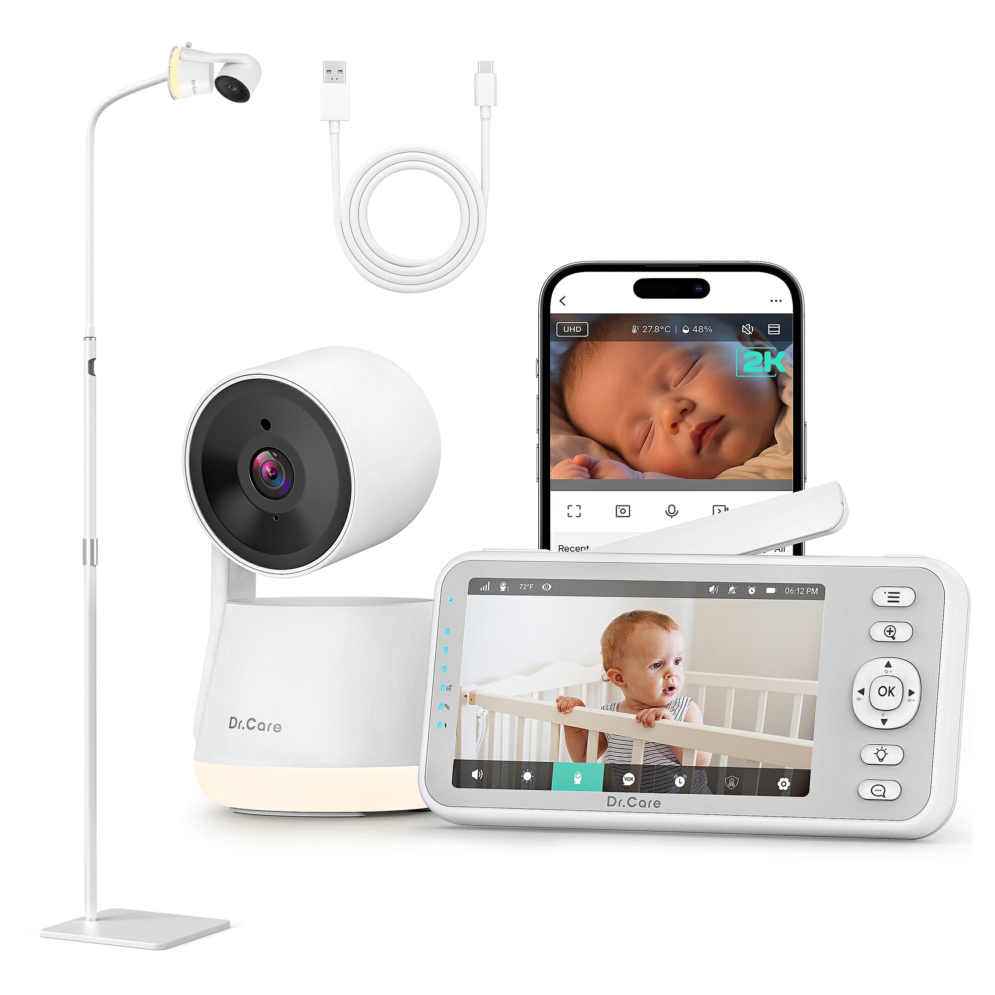 Dr.Care LumiView Baby Room Set – SBM003 Monitor + Floor Stand + 2.5m Charging Cable