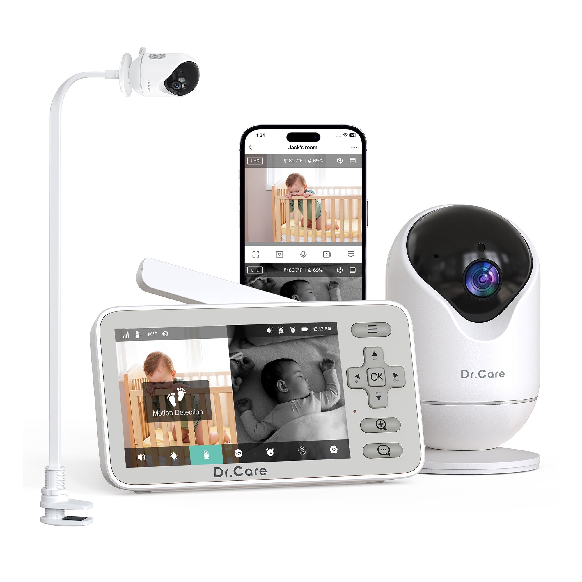 Dr.Care VistaView Lite Crib Set – SBM005 Monitor + Clamp Mount