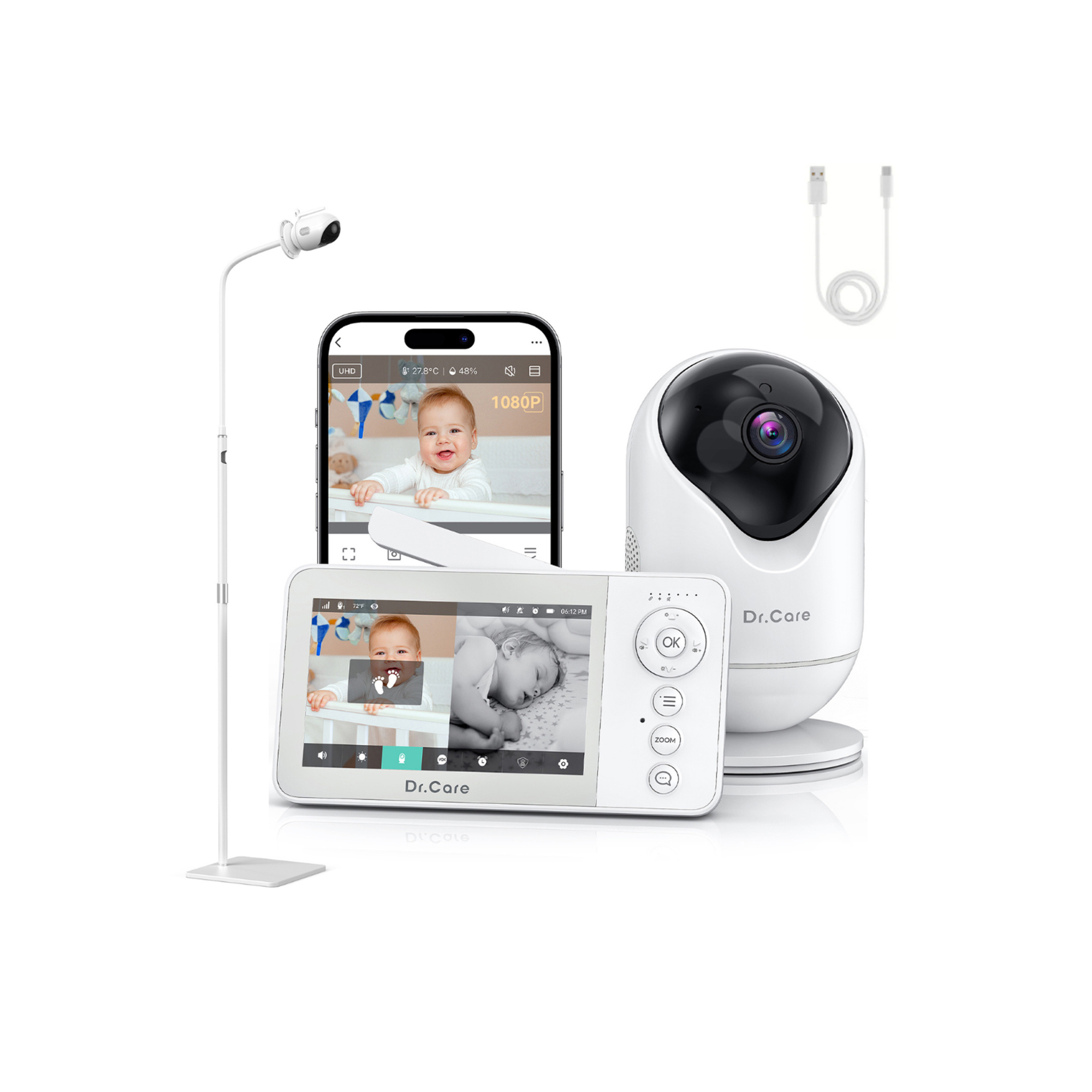 VistaView Lite RB Smart Baby Monitor - Baby Room Set - SBM002 + Floor Stand & 2.5m Cable