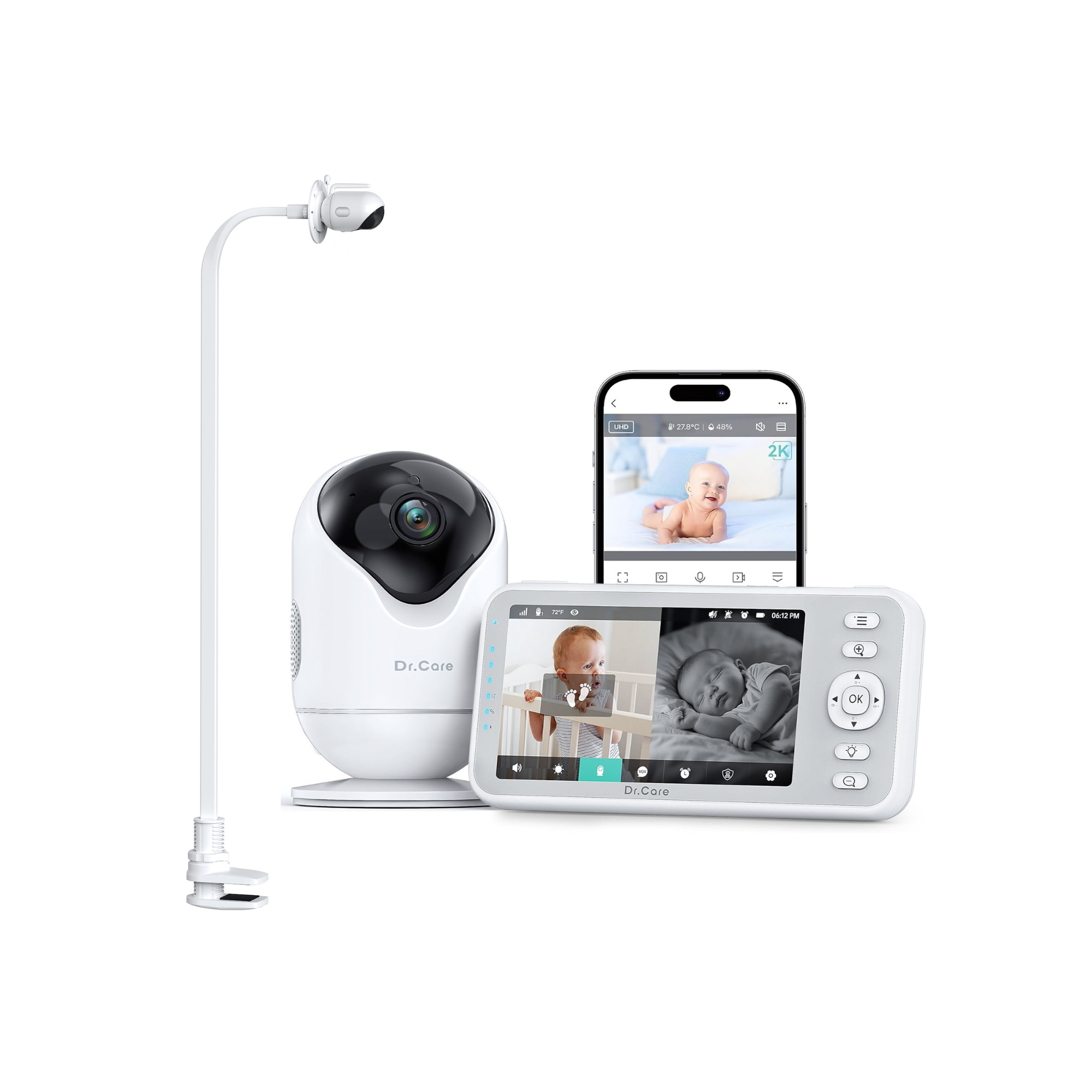 Newly Designed VistaView 5" 2K Smart WiFi Baby Monitor with Crib Clip Mount - SBM004