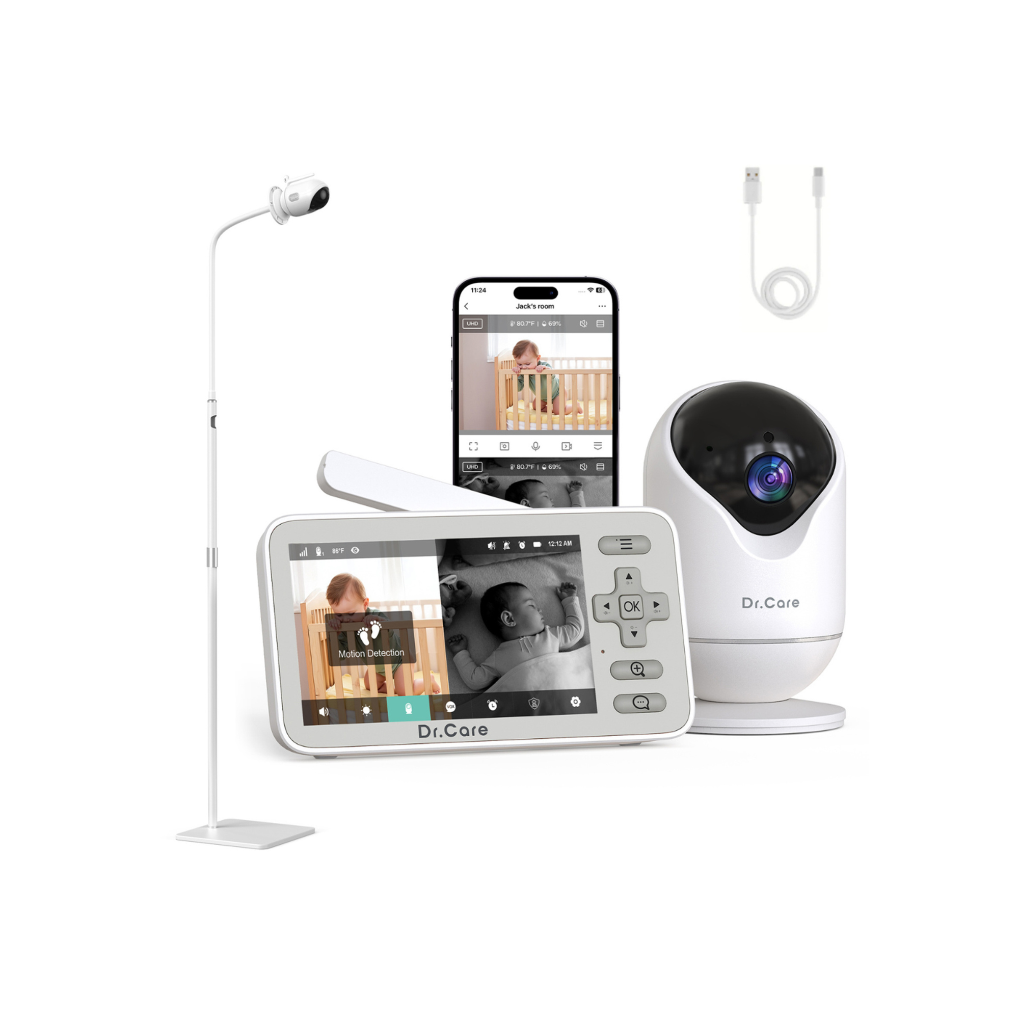 VistaView Lite Smart Baby Monitor - Baby Room Set - SBM005 + Floor Stand & 2.5m Cable