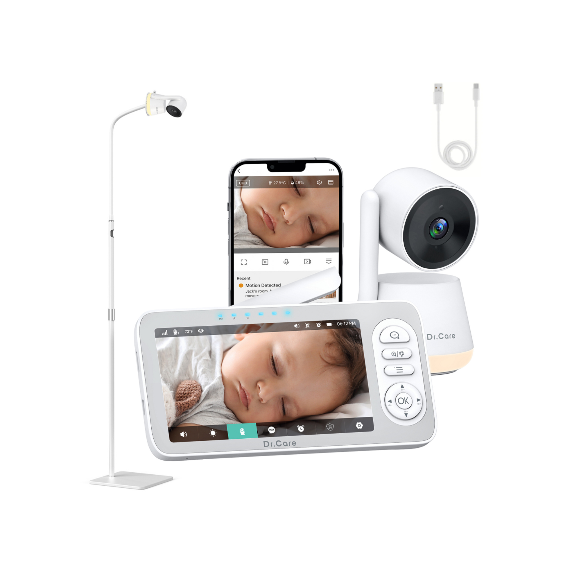 LumiView Plus Smart Baby Monitor - Baby Room Set - SBM006 + Floor Stand & 2.5m Cable