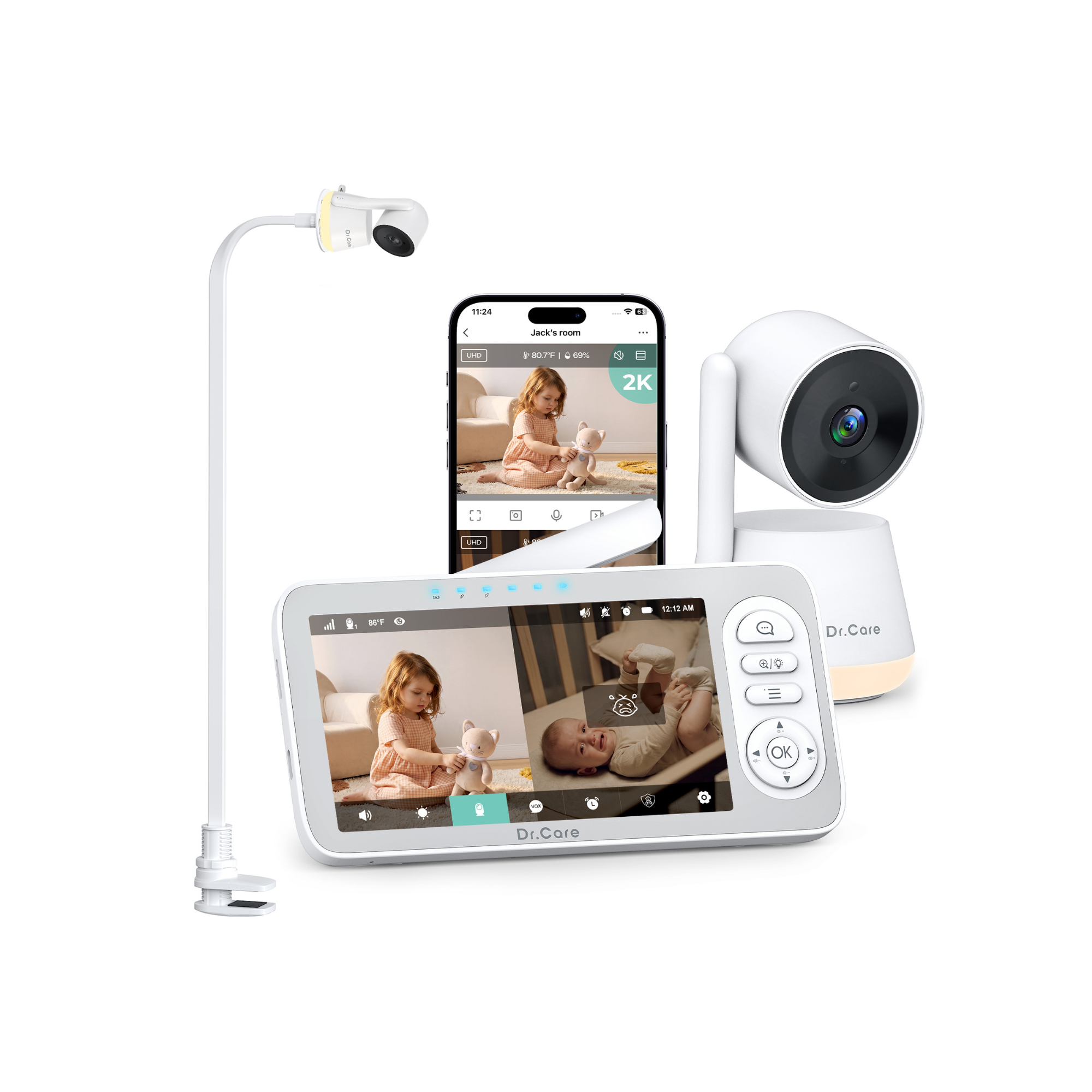 2K Baby Monitor with Camera, 5.5" Screen, Crib Clip Mount, WiFi & Non-WiFi – Dr.Care LumiView Plus SBM006