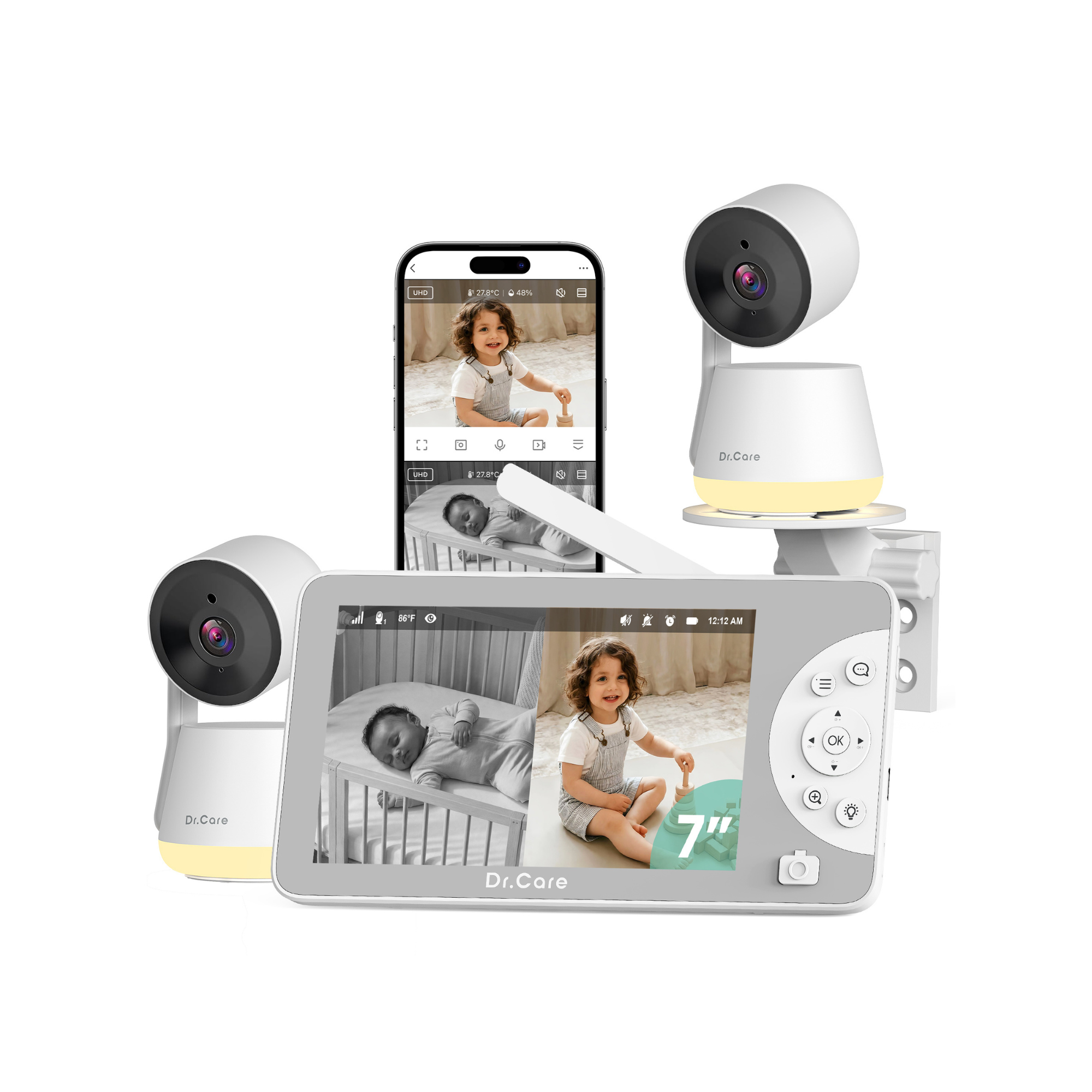 LumiView Max 7" 2K Smart WiFi Baby Monitor - SBM009 with 2 Cameras