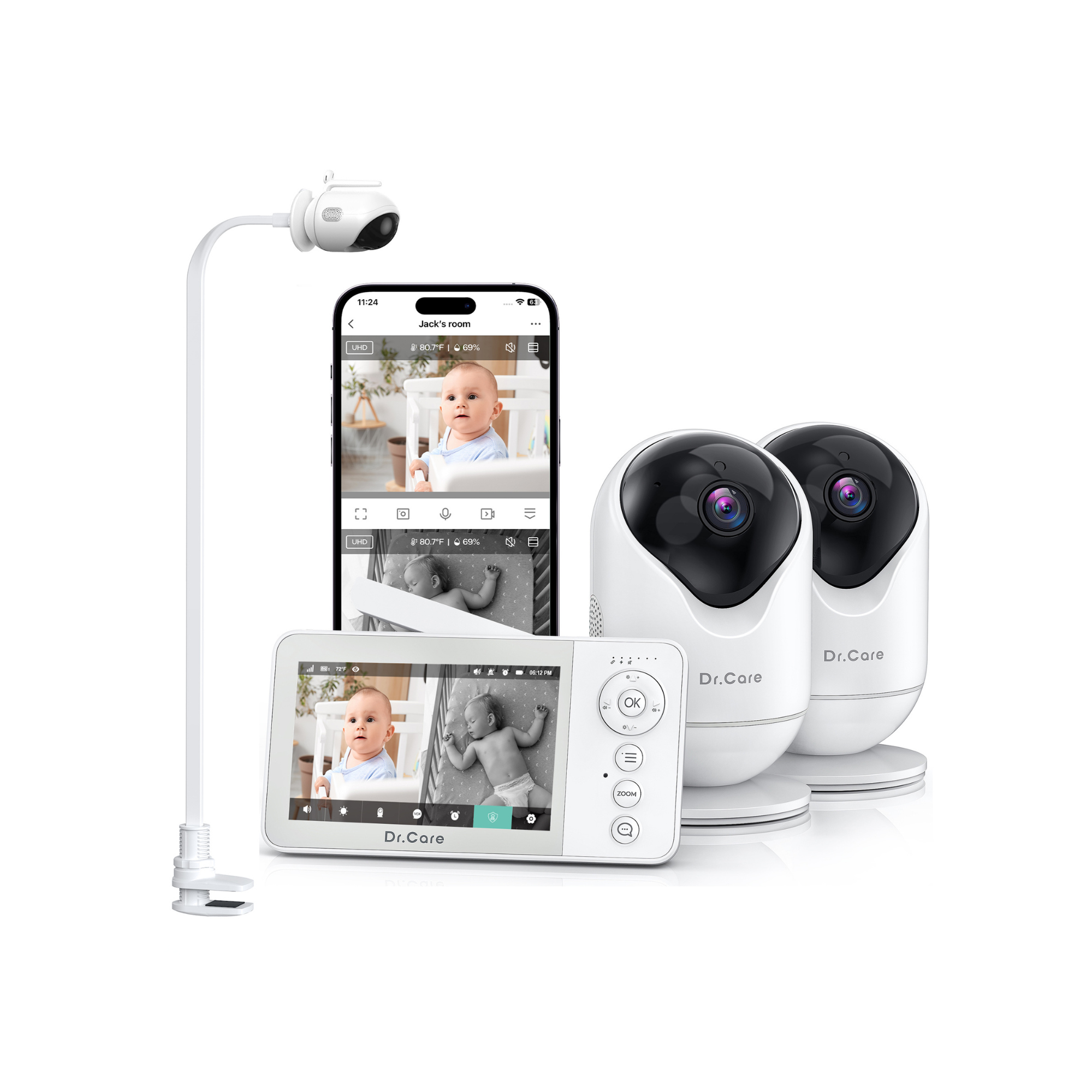 VistaView Lite RB Smart Baby Monitor - SBM002 Dual Camera with Crib Clip Mount